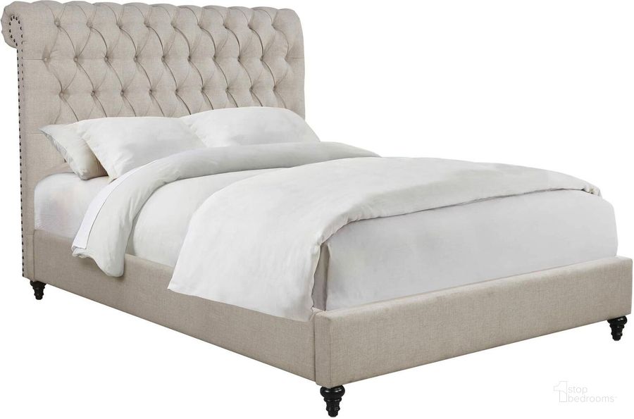 The appearance of Devon Beige Queen Platform Upholstered Bed designed by Coaster in the modern / contemporary interior design. This beige piece of furniture  was selected by 1StopBedrooms from Devon Collection to add a touch of cosiness and style into your home. Sku: 300525QB1;300525QB2. Bed Type: Platform Bed. Material: Fabric. Product Type: Platform Bed. Bed Size: Queen. Image1
