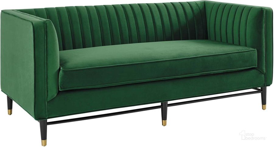 The appearance of Devote Channel Tufted Performance Velvet Loveseat In Emerald designed by Modway in the modern / contemporary interior design. This emerald piece of furniture  was selected by 1StopBedrooms from Devote Collection to add a touch of cosiness and style into your home. Sku: EEI-4718-EME. Product Type: Loveseat. Material: Velvet. Image1
