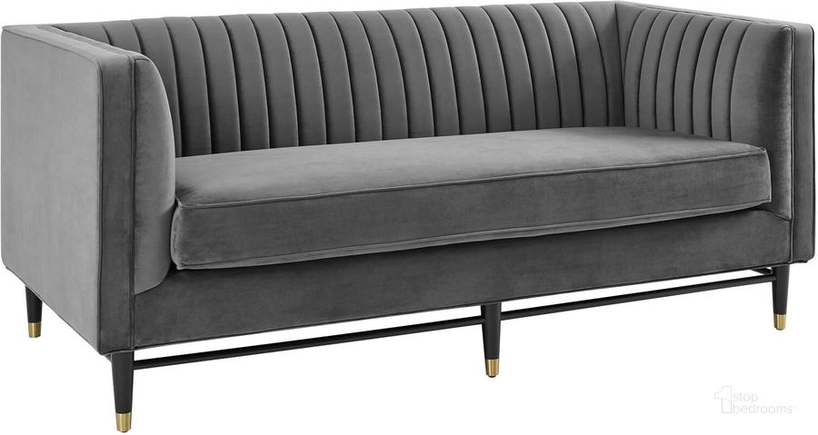 The appearance of Devote Channel Tufted Performance Velvet Loveseat In Gray designed by Modway in the modern / contemporary interior design. This gray piece of furniture  was selected by 1StopBedrooms from Devote Collection to add a touch of cosiness and style into your home. Sku: EEI-4718-GRY. Product Type: Loveseat. Material: Velvet. Image1