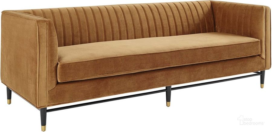 The appearance of Devote Channel Tufted Performance Velvet Sofa In Cognac designed by Modway in the modern / contemporary interior design. This cognac piece of furniture  was selected by 1StopBedrooms from Devote Collection to add a touch of cosiness and style into your home. Sku: EEI-4720-COG. Product Type: Sofa. Material: Velvet. Image1