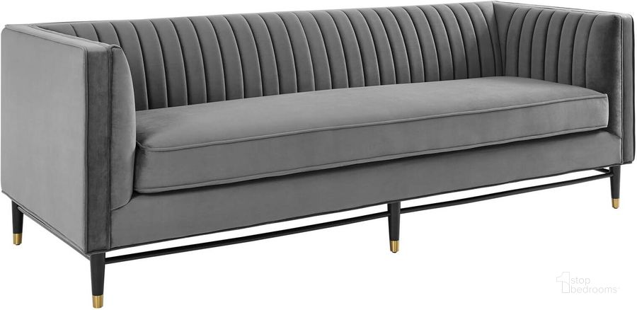 The appearance of Devote Channel Tufted Performance Velvet Sofa In Gray designed by Modway in the modern / contemporary interior design. This gray piece of furniture  was selected by 1StopBedrooms from Devote Collection to add a touch of cosiness and style into your home. Sku: EEI-4720-GRY. Product Type: Sofa. Material: Velvet. Image1