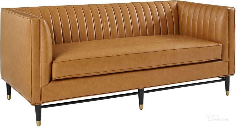 The appearance of Devote Channel Tufted Vegan Leather Loveseat In Tan designed by Modway in the modern / contemporary interior design. This tan piece of furniture  was selected by 1StopBedrooms from Devote Collection to add a touch of cosiness and style into your home. Sku: EEI-4719-TAN. Product Type: Loveseat. Material: Velvet. Image1