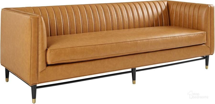 The appearance of Devote Channel Tufted Vegan Leather Sofa In Tan designed by Modway in the modern / contemporary interior design. This tan piece of furniture  was selected by 1StopBedrooms from Devote Collection to add a touch of cosiness and style into your home. Sku: EEI-4721-TAN. Product Type: Sofa. Material: Rubberwood. Image1