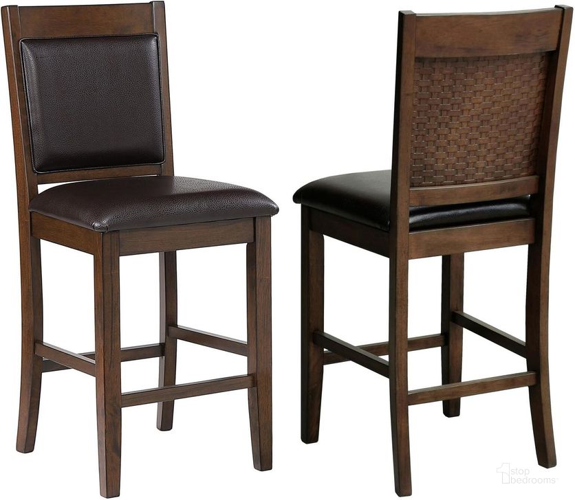 The appearance of Dewey Upholstered Counter Height Chairs with Footrest Set of 2 In Brown and Walnut designed by Coaster in the transitional interior design. This brown and walnut piece of furniture  was selected by 1StopBedrooms from Dewey Collection to add a touch of cosiness and style into your home. Sku: 115209. Material: Wood. Product Type: Counter Height Chair. Image1