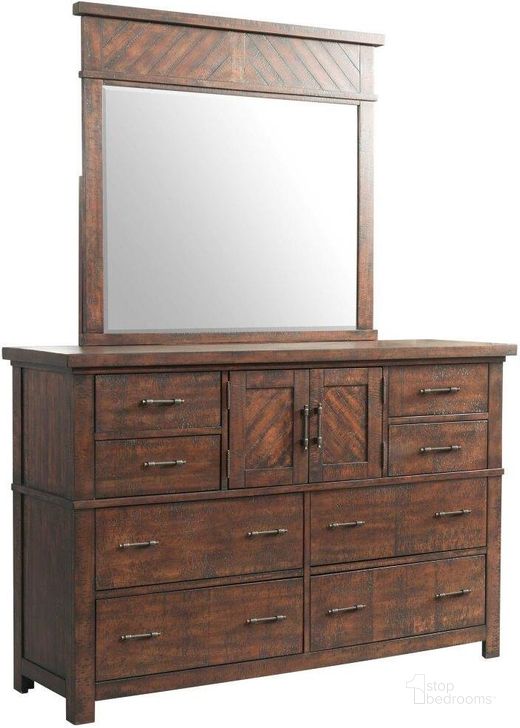The appearance of Dex Walnut Dresser With Mirror designed by Picket House in the transitional interior design. This brown piece of furniture  was selected by 1StopBedrooms from Dex Collection to add a touch of cosiness and style into your home. Sku: JX600DR;JX600MR. Product Type: Dresser and Mirror. Material: MDF. Image1