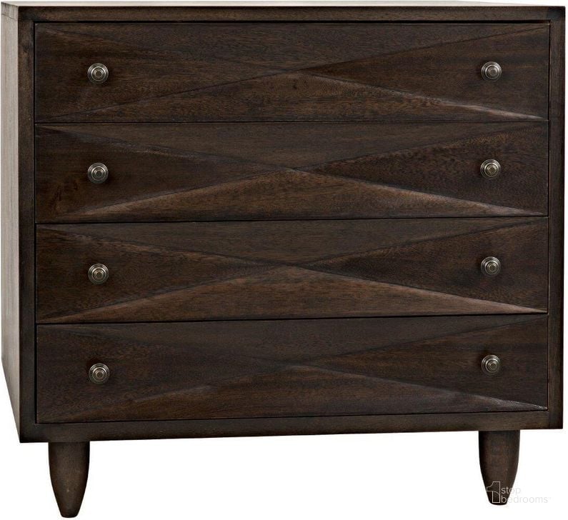 The appearance of Diamond Chest In Ebony Walnut designed by Noir in the transitional interior design. This walnut piece of furniture  was selected by 1StopBedrooms from Diamond Collection to add a touch of cosiness and style into your home. Sku: GDRE180EB. Product Type: Chest. Material: Wood Veneer. Image1