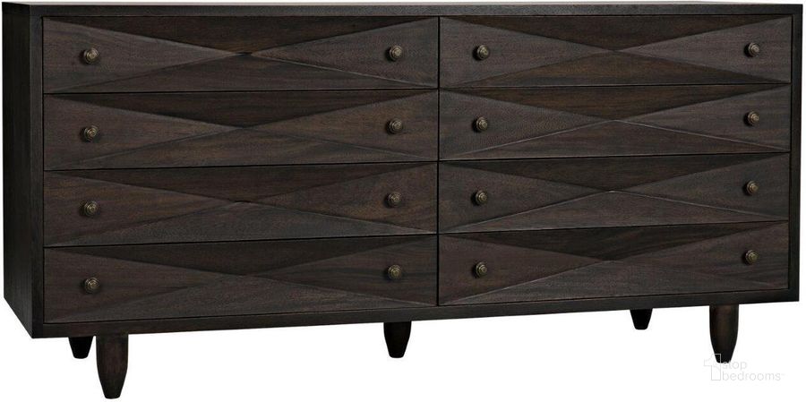 The appearance of Diamond Double Chest In Ebony Walnut designed by Noir in the transitional interior design. This walnut piece of furniture  was selected by 1StopBedrooms from Diamond Collection to add a touch of cosiness and style into your home. Sku: GDRE180-2EB. Product Type: Chest. Material: Wood Veneer.