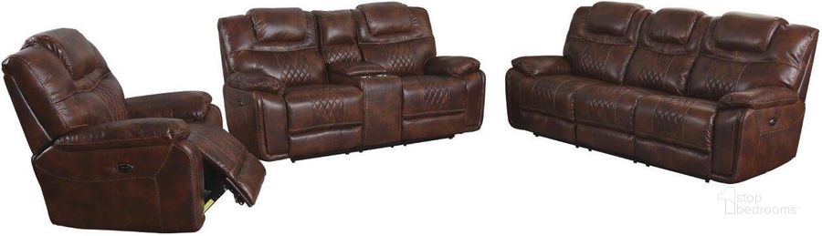 The appearance of Diamond Power Brown Leather Gel 3 Piece Reclining Living Room Set designed by Sunset Trading in the modern / contemporary interior design. This brown piece of furniture  was selected by 1StopBedrooms from Diamond Power Collection to add a touch of cosiness and style into your home. Sku: SU-ZY5018A003-H246;SU-ZY5018A002-H246;SU-ZY5018A001-H246. Material: Wood. Product Type: Reclining Living Room Set. Image1