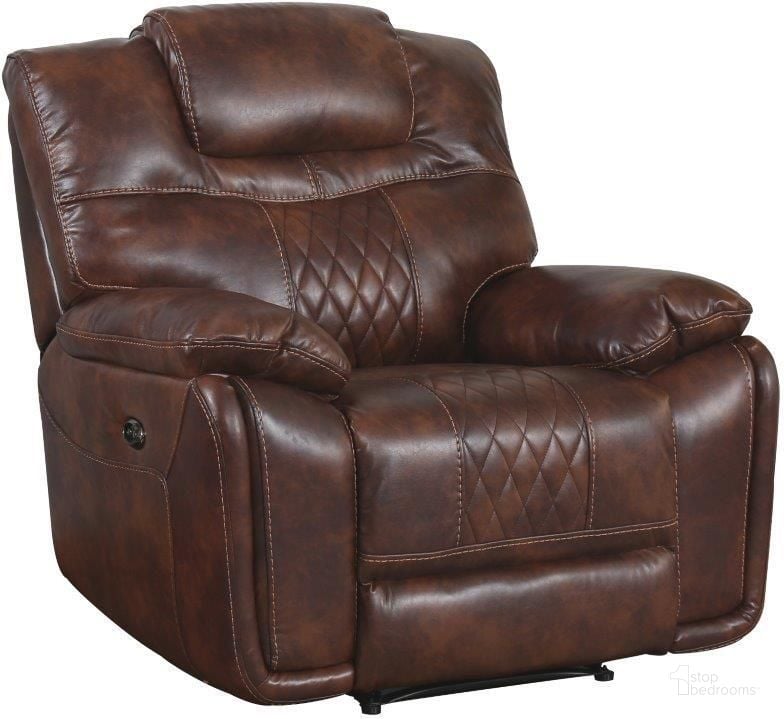 The appearance of Diamond Power Brown Leather Gel Recliner designed by Sunset Trading in the modern / contemporary interior design. This brown piece of furniture  was selected by 1StopBedrooms from Diamond Power Collection to add a touch of cosiness and style into your home. Sku: SU-ZY5018A001-H246. Material: Wood. Product Type: Recliner. Image1