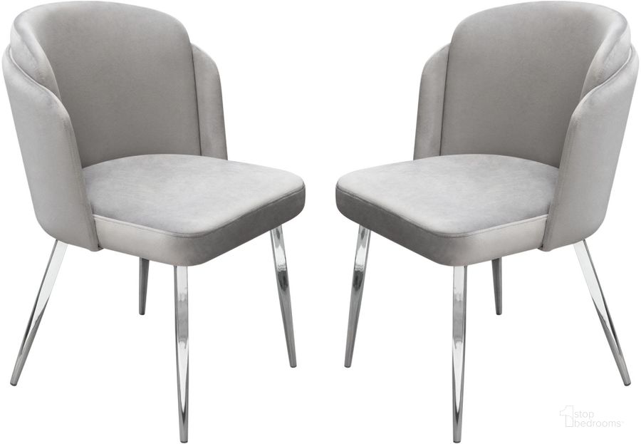 The appearance of Diamond Sofa Grace Grey Dining Chairs Set of 2 designed by Diamond Sofa in the modern / contemporary interior design. This grey piece of furniture  was selected by 1StopBedrooms from Grace Collection to add a touch of cosiness and style into your home. Sku: GRACEDCGR2PK. Product Type: Dining Chair. Material: Velvet. Image1