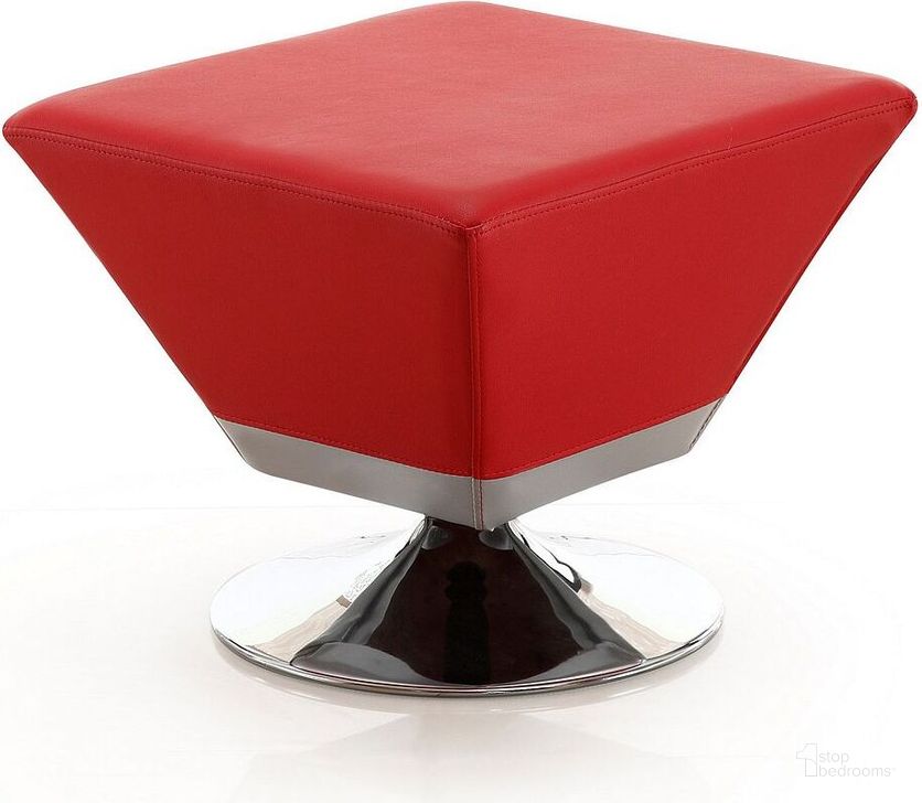 The appearance of Diamond Swivel Ottoman in Red and Polished Chrome designed by Manhattan Comfort in the modern / contemporary interior design. This red piece of furniture  was selected by 1StopBedrooms from Diamond Collection to add a touch of cosiness and style into your home. Sku: OT002-RD. Material: Metal. Product Type: Ottoman. Image1