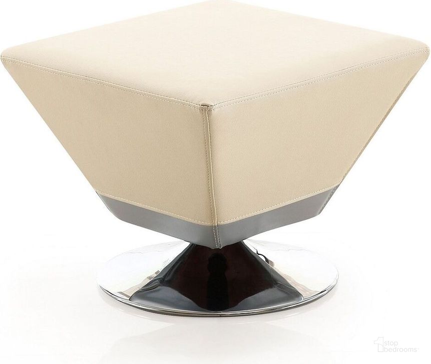 The appearance of Diamond Swivel Ottoman in Tan and Polished Chrome designed by Manhattan Comfort in the modern / contemporary interior design. This tan piece of furniture  was selected by 1StopBedrooms from Diamond Collection to add a touch of cosiness and style into your home. Sku: OT002-TN. Material: Metal. Product Type: Ottoman. Image1