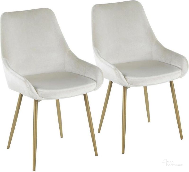 The appearance of Diana Contemporary Chair In Satin Brass Metal And Cream Velvet - Set Of 2 designed by Lumisource in the modern / contemporary interior design. This cream piece of furniture  was selected by 1StopBedrooms from Diana Collection to add a touch of cosiness and style into your home. Sku: CH-DIANA SBCR2. Product Type: Chair. Material: Velvet. Image1