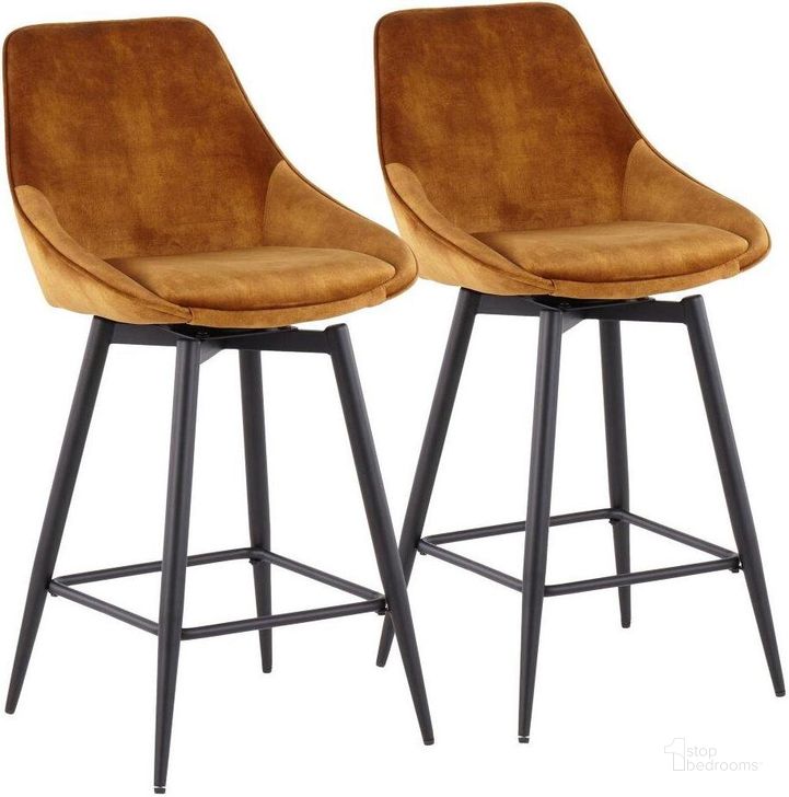 The appearance of Diana Contemporary Counter Stool In Black Steel And Golden Yellow Velvet - Set Of 2 designed by Lumisource in the modern / contemporary interior design. This black piece of furniture  was selected by 1StopBedrooms from Diana Collection to add a touch of cosiness and style into your home. Sku: B26-DIANA 55SWVX BKVY2. Product Type: Barstool. Material: Velvet. Image1