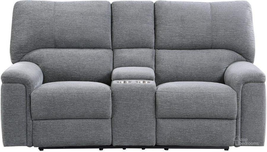 The appearance of Dickinson Charcoal Power Double Reclining Console Loveseat With Power Headrests designed by Homelegance in the modern / contemporary interior design. This gray piece of furniture  was selected by 1StopBedrooms from Dickinson Collection to add a touch of cosiness and style into your home. Sku: 9413CC-2PWH. Product Type: Reclining Loveseat. Material: Chenille. Image1