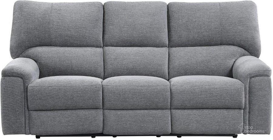 The appearance of Dickinson Charcoal Power Double Reclining Sofa With Power Headrests designed by Homelegance in the modern / contemporary interior design. This gray piece of furniture  was selected by 1StopBedrooms from Dickinson Collection to add a touch of cosiness and style into your home. Sku: 9413CC-3PWH. Product Type: Reclining Sofa. Material: Chenille. Image1