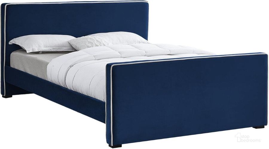 The appearance of Dillard Navy Velvet Full Bed designed by Meridian in the modern / contemporary interior design. This navy velvet piece of furniture  was selected by 1StopBedrooms from Dillard Collection to add a touch of cosiness and style into your home. Sku: DillardNavy-F-1;DillardNavy-F-2. Bed Type: Platform Bed. Material: Wood. Product Type: Platform Bed. Bed Size: Full. Image1