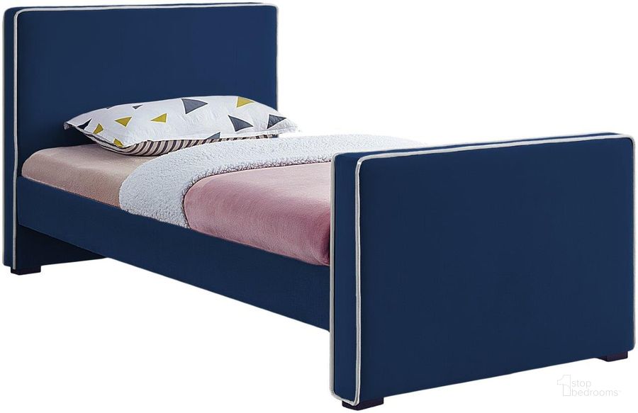 The appearance of Dillard Navy Velvet Twin Bed designed by Meridian in the modern / contemporary interior design. This navy velvet piece of furniture  was selected by 1StopBedrooms from Dillard Collection to add a touch of cosiness and style into your home. Sku: DillardNavy-T-1;DillardNavy-T-2. Bed Type: Platform Bed. Material: Wood. Product Type: Platform Bed. Bed Size: Twin. Image1