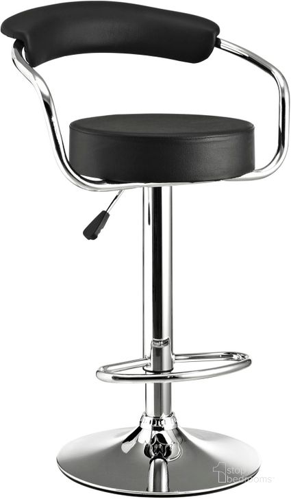 The appearance of Diner Black Bar Stool designed by Modway in the modern / contemporary interior design. This black piece of furniture  was selected by 1StopBedrooms from Diner Collection to add a touch of cosiness and style into your home. Sku: EEI-192-BLK. Product Type: Barstool. Material: Chrome. Image1