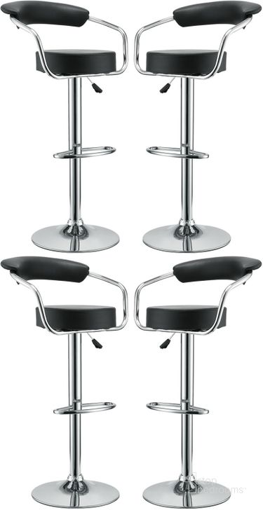 The appearance of Diner Black Bar Stool Set of 4 designed by Modway in the modern / contemporary interior design. This black piece of furniture  was selected by 1StopBedrooms from Diner Collection to add a touch of cosiness and style into your home. Sku: EEI-932-BLK. Material: Steel. Product Type: Barstool. Image1