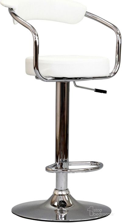 The appearance of Diner White Bar Stool designed by Modway in the modern / contemporary interior design. This white piece of furniture  was selected by 1StopBedrooms from Diner Collection to add a touch of cosiness and style into your home. Sku: EEI-192-WHI. Product Type: Barstool. Material: Chrome. Image1