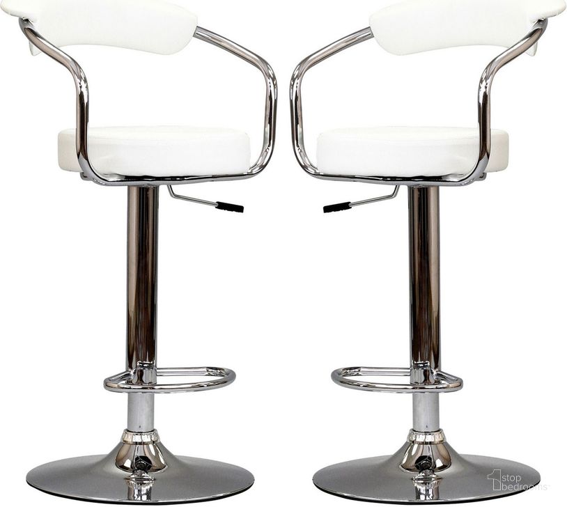 The appearance of Diner White Bar Stool Set of 2 designed by Modway in the modern / contemporary interior design. This white piece of furniture  was selected by 1StopBedrooms from Diner Collection to add a touch of cosiness and style into your home. Sku: EEI-930-WHI. Material: Steel. Product Type: Barstool. Image1