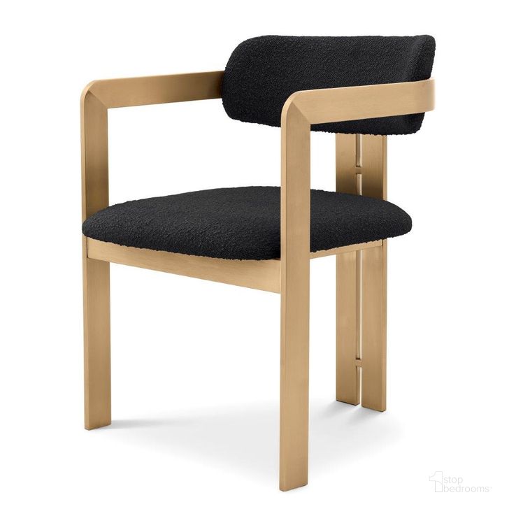 The appearance of Dining Chair Donato Brushed Brass Finish Boucle Black designed by Eichholtz in the modern / contemporary interior design. This black piece of furniture  was selected by 1StopBedrooms from Donato Collection to add a touch of cosiness and style into your home. Sku: A116347. Product Type: Dining Chair. Material: Brass. Image1