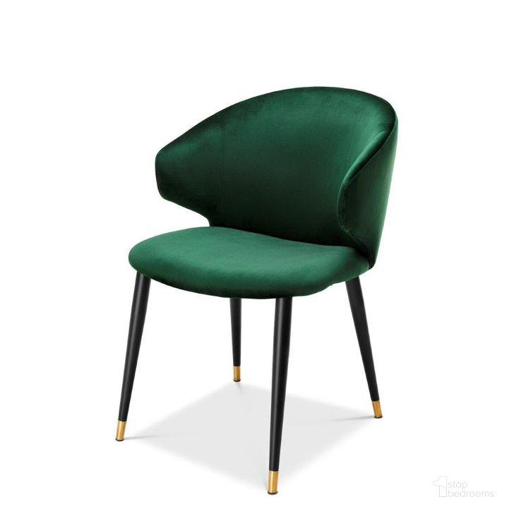 The appearance of Dining Chair Volante With Arm Roche Dark Green Velvet designed by Eichholtz in the modern / contemporary interior design. This green piece of furniture  was selected by 1StopBedrooms from Volante Collection to add a touch of cosiness and style into your home. Sku: A113139;A113117. Product Type: Dining Chair. Image1