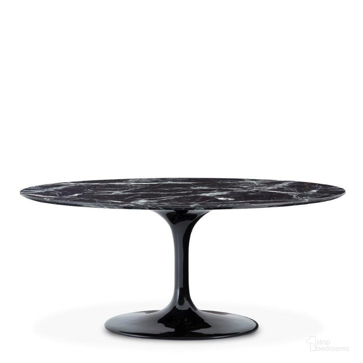 The appearance of Dining Table Solo Black Faux Marble designed by Eichholtz in the modern / contemporary interior design. This black piece of furniture  was selected by 1StopBedrooms from Solo Collection to add a touch of cosiness and style into your home. Sku: 112051A;112051B. Table Base Style: Pedestal. Table Top Shape: Oval. Product Type: Dining Table. Size: 43". Image1