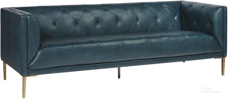 The appearance of Directions Vintage Peacock Leather Westin Sofa designed by Sunpan in the modern / contemporary interior design. This blue piece of furniture  was selected by 1StopBedrooms from Westin Collection to add a touch of cosiness and style into your home. Sku: 104113. Material: Leather. Product Type: Sofa. Image1