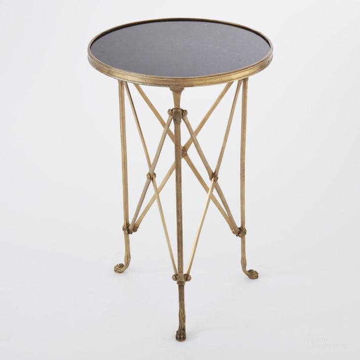 The appearance of Directoire Table In Brass And Black Granite designed by Global Views in the modern / contemporary interior design. This brass piece of furniture  was selected by 1StopBedrooms from Directoire Collection to add a touch of cosiness and style into your home. Sku: 8497. Product Type: Table. Material: Brass. Image1