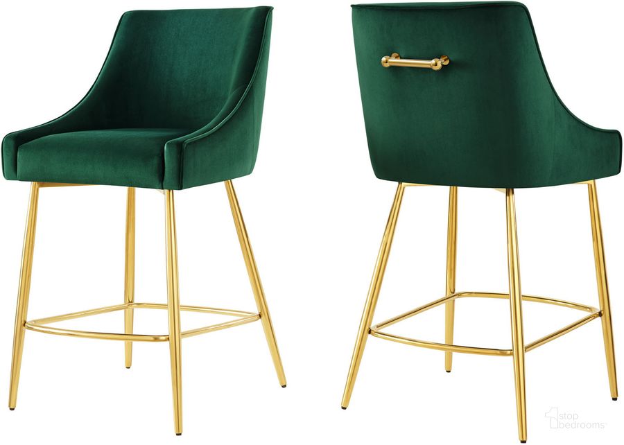 The appearance of Discern Counter Stools - Set of 2 In Green designed by Modway in the modern / contemporary interior design. This green piece of furniture  was selected by 1StopBedrooms from Discern Collection to add a touch of cosiness and style into your home. Sku: EEI-6038-GRN. Product Type: Barstool. Material: Plywood. Image1