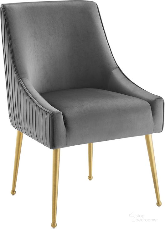 The appearance of Discern Gray Pleated Back Upholstered Performance Velvet Dining Chair designed by Modway in the modern / contemporary interior design. This gray piece of furniture  was selected by 1StopBedrooms from Discern Collection to add a touch of cosiness and style into your home. Sku: EEI-3509-GRY. Material: Wood. Product Type: Dining Chair. Image1
