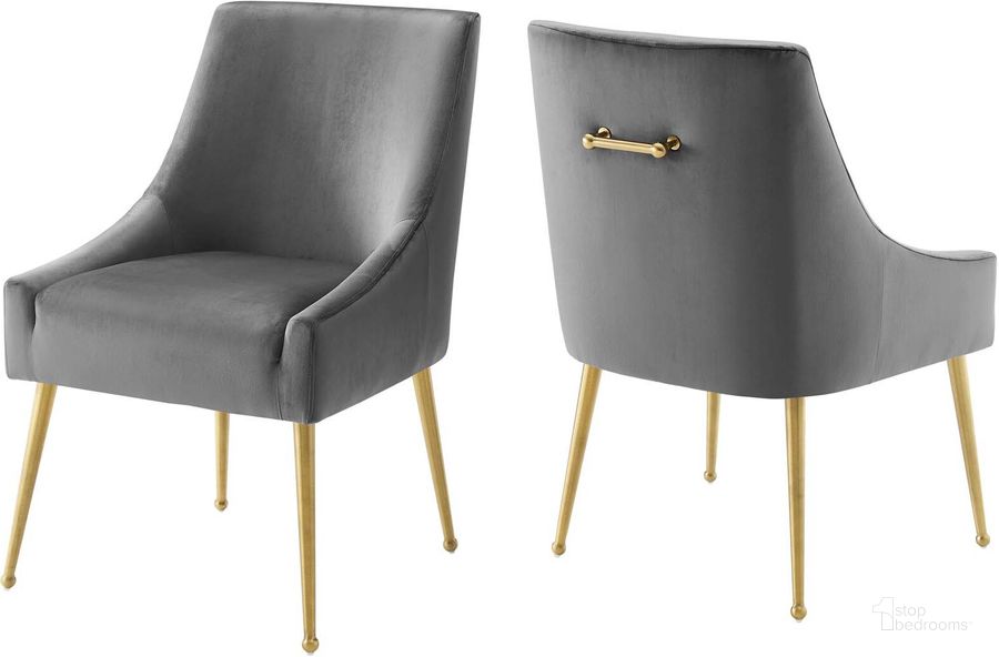 The appearance of Discern Gray Upholstered Performance Velvet Dining Chair Set of 2 designed by Modway in the modern / contemporary interior design. This gray piece of furniture  was selected by 1StopBedrooms from Discern Collection to add a touch of cosiness and style into your home. Sku: EEI-4148-GRY. Material: Wood. Product Type: Dining Chair. Image1
