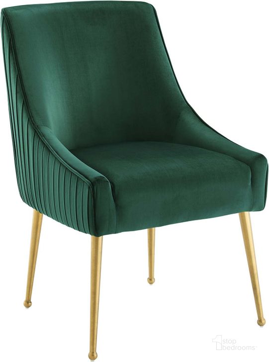 The appearance of Discern Green Pleated Back Upholstered Performance Velvet Dining Chair designed by Modway in the modern / contemporary interior design. This green piece of furniture  was selected by 1StopBedrooms from Discern Collection to add a touch of cosiness and style into your home. Sku: EEI-3509-GRN. Material: Wood. Product Type: Dining Chair. Image1