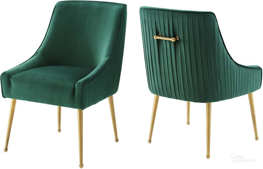The appearance of Discern Green Pleated Back Upholstered Performance Velvet Dining Chair Set of 2 EEI-4149-GRN designed by Modway in the modern / contemporary interior design. This green piece of furniture  was selected by 1StopBedrooms from Discern Collection to add a touch of cosiness and style into your home. Sku: EEI-4149-GRN. Material: Wood. Product Type: Dining Chair. Image1
