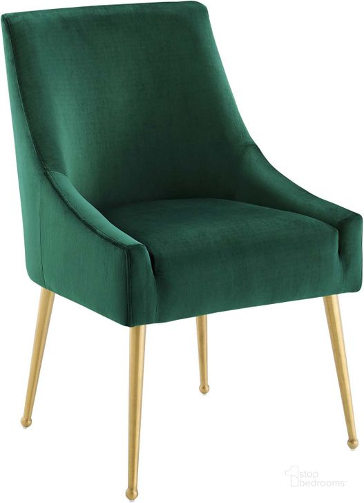 The appearance of Discern Green Upholstered Performance Velvet Dining Chair designed by Modway in the modern / contemporary interior design. This green piece of furniture  was selected by 1StopBedrooms from Discern Collection to add a touch of cosiness and style into your home. Sku: EEI-3508-GRN. Material: Wood. Product Type: Dining Chair. Image1