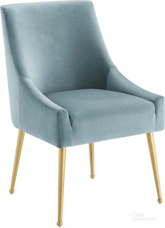 The appearance of Discern Light Blue Upholstered Performance Velvet Dining Chair EEI-3508-LBU designed by Modway in the modern / contemporary interior design. This light blue piece of furniture  was selected by 1StopBedrooms from Discern Collection to add a touch of cosiness and style into your home. Sku: EEI-3508-LBU. Material: Wood. Product Type: Dining Chair. Image1