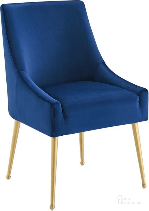 The appearance of Discern Navy Upholstered Performance Velvet Dining Chair designed by Modway in the modern / contemporary interior design. This navy piece of furniture  was selected by 1StopBedrooms from Discern Collection to add a touch of cosiness and style into your home. Sku: EEI-3508-NAV. Material: Wood. Product Type: Dining Chair. Image1