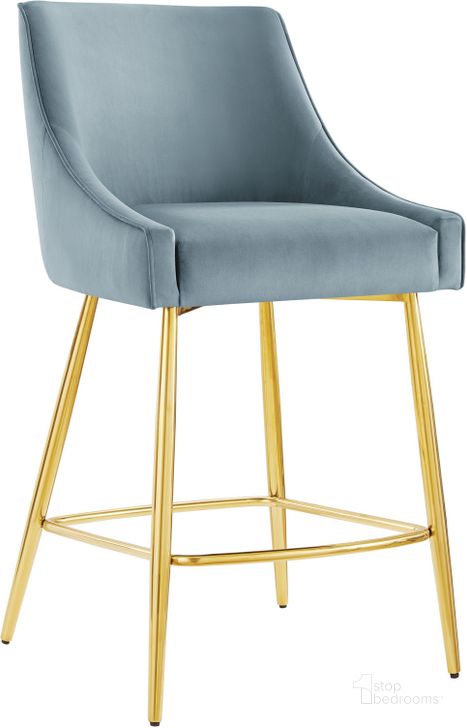The appearance of Discern Performance Velvet Counter Stool In Light Blue designed by Modway in the modern / contemporary interior design. This light blue piece of furniture  was selected by 1StopBedrooms from Discern Collection to add a touch of cosiness and style into your home. Sku: EEI-5474-LBU. Material: Wood. Product Type: Barstool. Image1