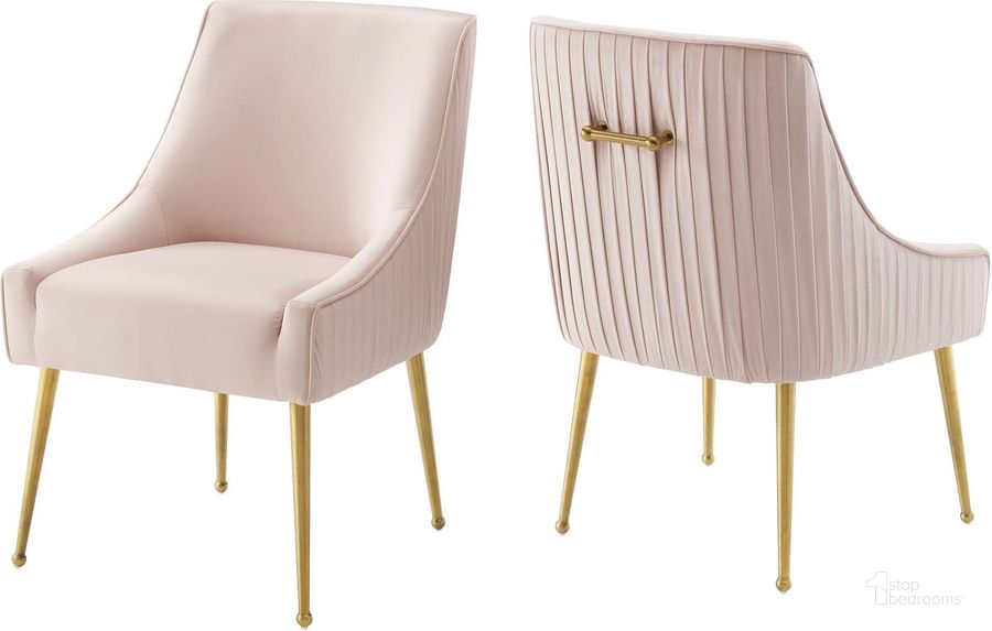 The appearance of Discern Pink Pleated Back Upholstered Performance Velvet Dining Chair Set of 2 designed by Modway in the modern / contemporary interior design. This pink piece of furniture  was selected by 1StopBedrooms from Discern Collection to add a touch of cosiness and style into your home. Sku: EEI-4149-PNK. Material: Wood. Product Type: Dining Chair. Image1