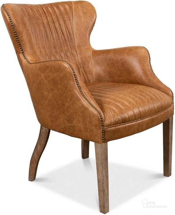The appearance of Disel Tan Leather Single Chair designed by Sarreid in the transitional interior design. This tan piece of furniture  was selected by 1StopBedrooms from Disel Collection to add a touch of cosiness and style into your home. Sku: 29777. Product Type: Living Room Chair. Image1