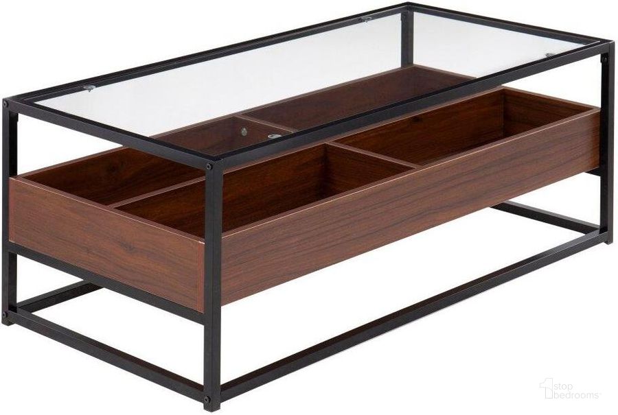 The appearance of Display Coffee Table in Black Metal, Walnut Wood, and Clear Glass designed by Lumisource in the modern / contemporary interior design. This walnut piece of furniture  was selected by 1StopBedrooms from Display Collection to add a touch of cosiness and style into your home. Sku: CT-DISPLAY BKWL. Material: Wood. Product Type: Coffee Table. Image1