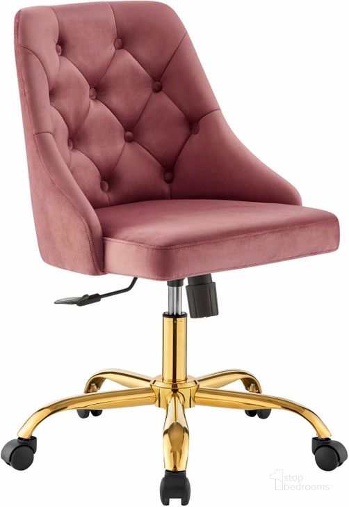 The appearance of Distinct Tufted Swivel Performance Velvet Office Chair EEI-4368-GLD-DUS designed by Modway in the modern / contemporary interior design. This gold dusty rose piece of furniture  was selected by 1StopBedrooms from Distinct Collection to add a touch of cosiness and style into your home. Sku: EEI-4368-GLD-DUS. Material: Wood. Product Type: Office Chair. Image1
