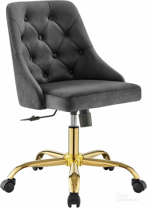 The appearance of Distinct Tufted Swivel Performance Velvet Office Chair EEI-4368-GLD-GRY designed by Modway in the modern / contemporary interior design. This gold gray piece of furniture  was selected by 1StopBedrooms from Distinct Collection to add a touch of cosiness and style into your home. Sku: EEI-4368-GLD-GRY. Material: Wood. Product Type: Office Chair. Image1