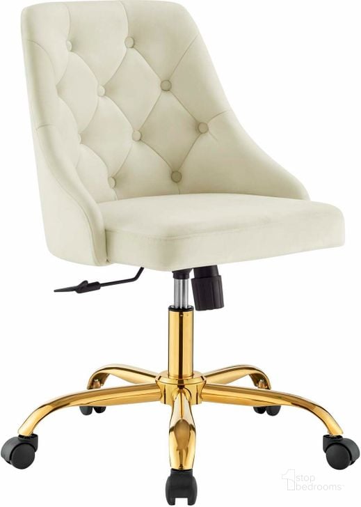 The appearance of Distinct Tufted Swivel Performance Velvet Office Chair EEI-4368-GLD-IVO designed by Modway in the modern / contemporary interior design. This gold ivory piece of furniture  was selected by 1StopBedrooms from Distinct Collection to add a touch of cosiness and style into your home. Sku: EEI-4368-GLD-IVO. Material: Wood. Product Type: Office Chair. Image1