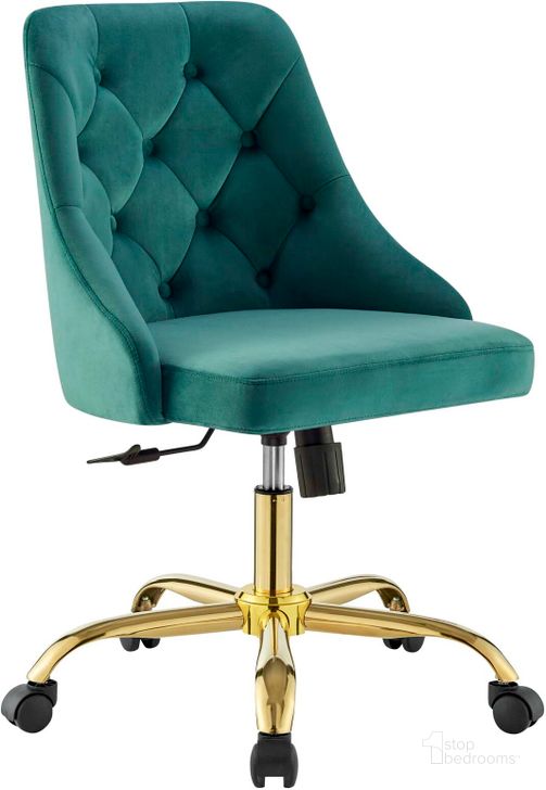 The appearance of Distinct Tufted Swivel Performance Velvet Office Chair EEI-4368-GLD-TEA designed by Modway in the modern / contemporary interior design. This gold teal piece of furniture  was selected by 1StopBedrooms from Distinct Collection to add a touch of cosiness and style into your home. Sku: EEI-4368-GLD-TEA. Material: Wood. Product Type: Office Chair. Image1