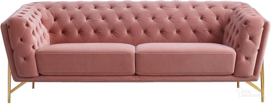 The appearance of Divani Casa Aiken Modern Salmon Velvet Sofa designed by VIG Furniture in the modern / contemporary interior design. This pink piece of furniture  was selected by 1StopBedrooms from Divani Casa Aiken Collection to add a touch of cosiness and style into your home. Sku: VGMB-1960-S. Product Type: Sofa. Material: Velvet. Image1