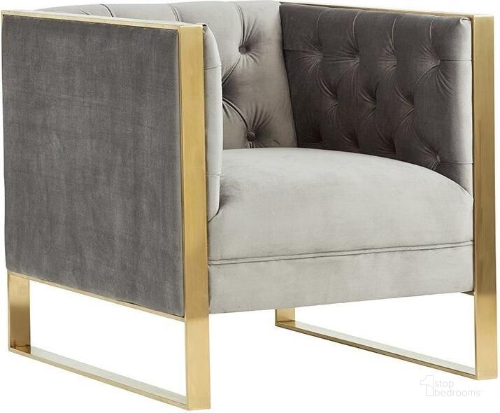 The appearance of Divani Casa Carlos Modern Grey Velvet And Gold Accent Chair designed by VIG Furniture in the modern / contemporary interior design. This grey piece of furniture  was selected by 1StopBedrooms from Divani Casa Carlos Collection to add a touch of cosiness and style into your home. Sku: VGRH-AC-311-GRY. Product Type: Accent Chair. Material: Stainless Steel. Image1