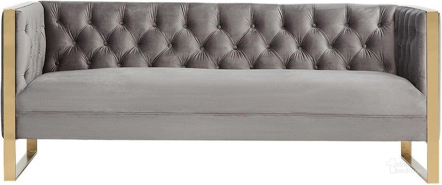 The appearance of Divani Casa Carlos Modern Grey Velvet And Gold Sofa designed by VIG Furniture in the modern / contemporary interior design. This grey piece of furniture  was selected by 1StopBedrooms from Divani Casa Carlos Collection to add a touch of cosiness and style into your home. Sku: VGRH-SF-311-T-GRY. Product Type: Sofa. Material: Stainless Steel. Image1